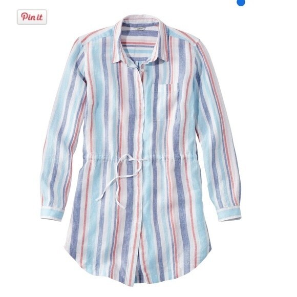 L.L. Bean Women's Premium Washable Linen Drawstring Tunic, Stripe Size Medium - Picture 13 of 14